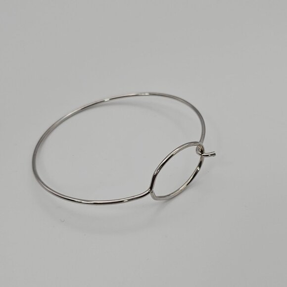 Womens Sterling Silver Oval Loop Adjustable Bangle Bracelet Minimalist Simple - Picture 9 of 13